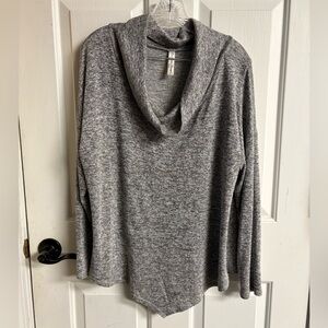 PerSeption Concept Heathered Gray Cowl Neck Asymmetric Sweater